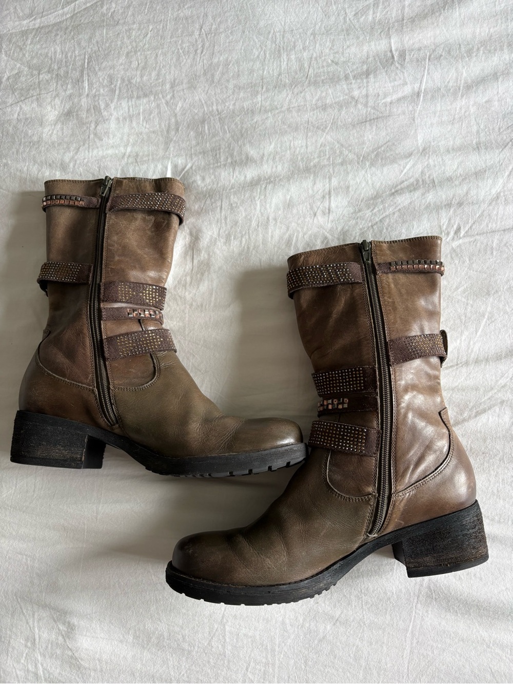 MJUS Distressed Leather Multi-Strap Studded Brown Combat Boots - EU 41 - Picture 4 of 7